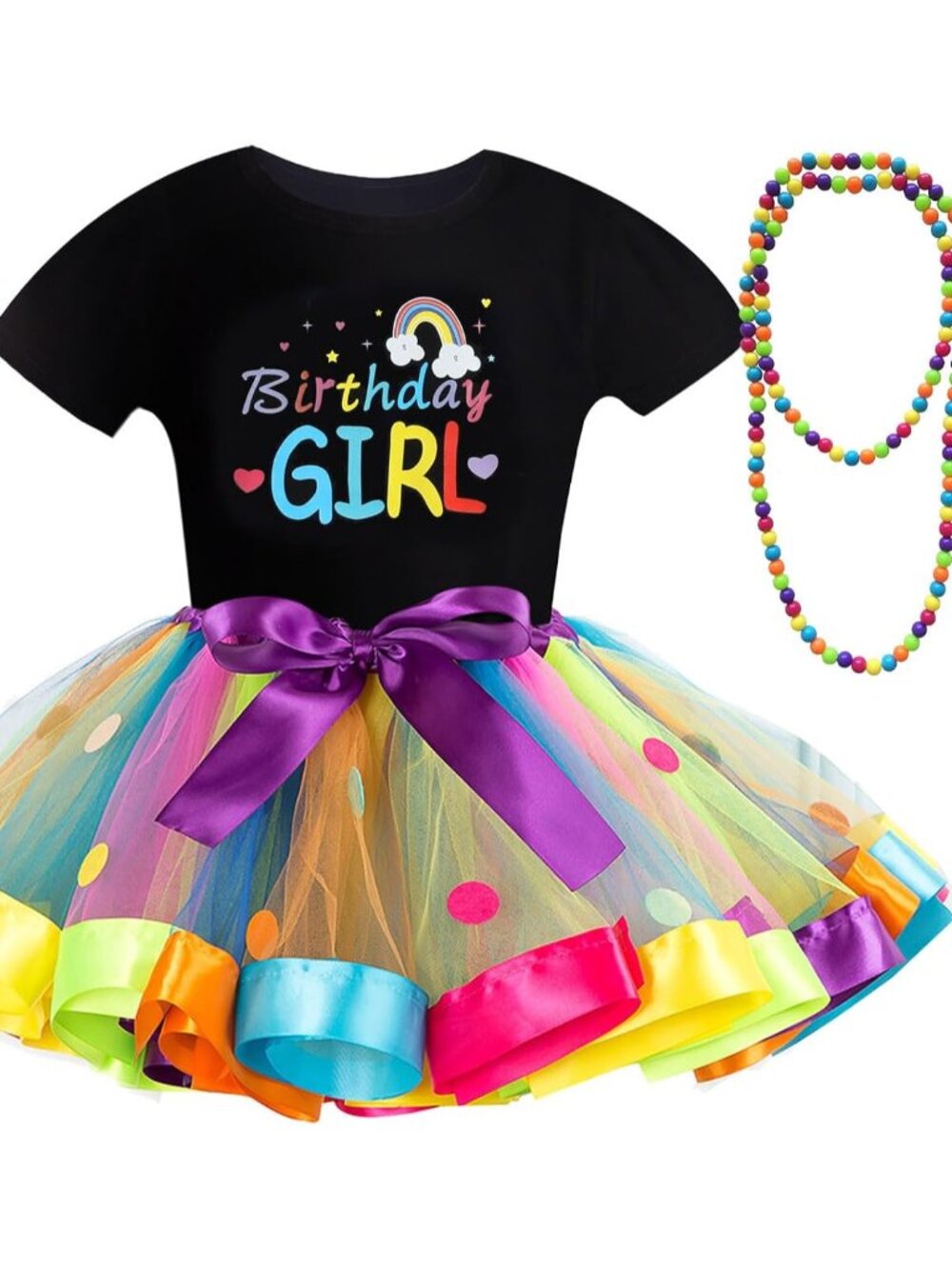 Girls Rainbow Tutu Ballet Skirt with Shirt, Necklace & Bracelet